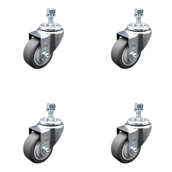 3.5 Inch SS Thermoplastic Rubber Wheel Swivel 1/2 Inch Threaded Stem Caster Set